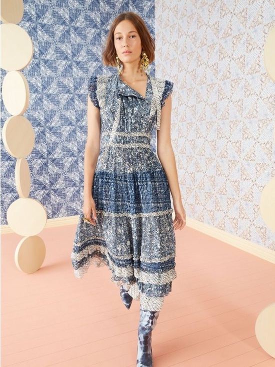 Ulla Johnson Dresses & Skirts - Ulla Johnson Kiri Ruffle Patchwork Midi Dress Indigo Size 4